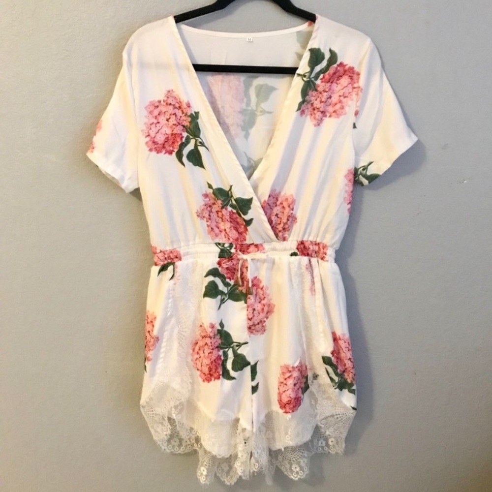Beautiful White Floral & Lace Romper